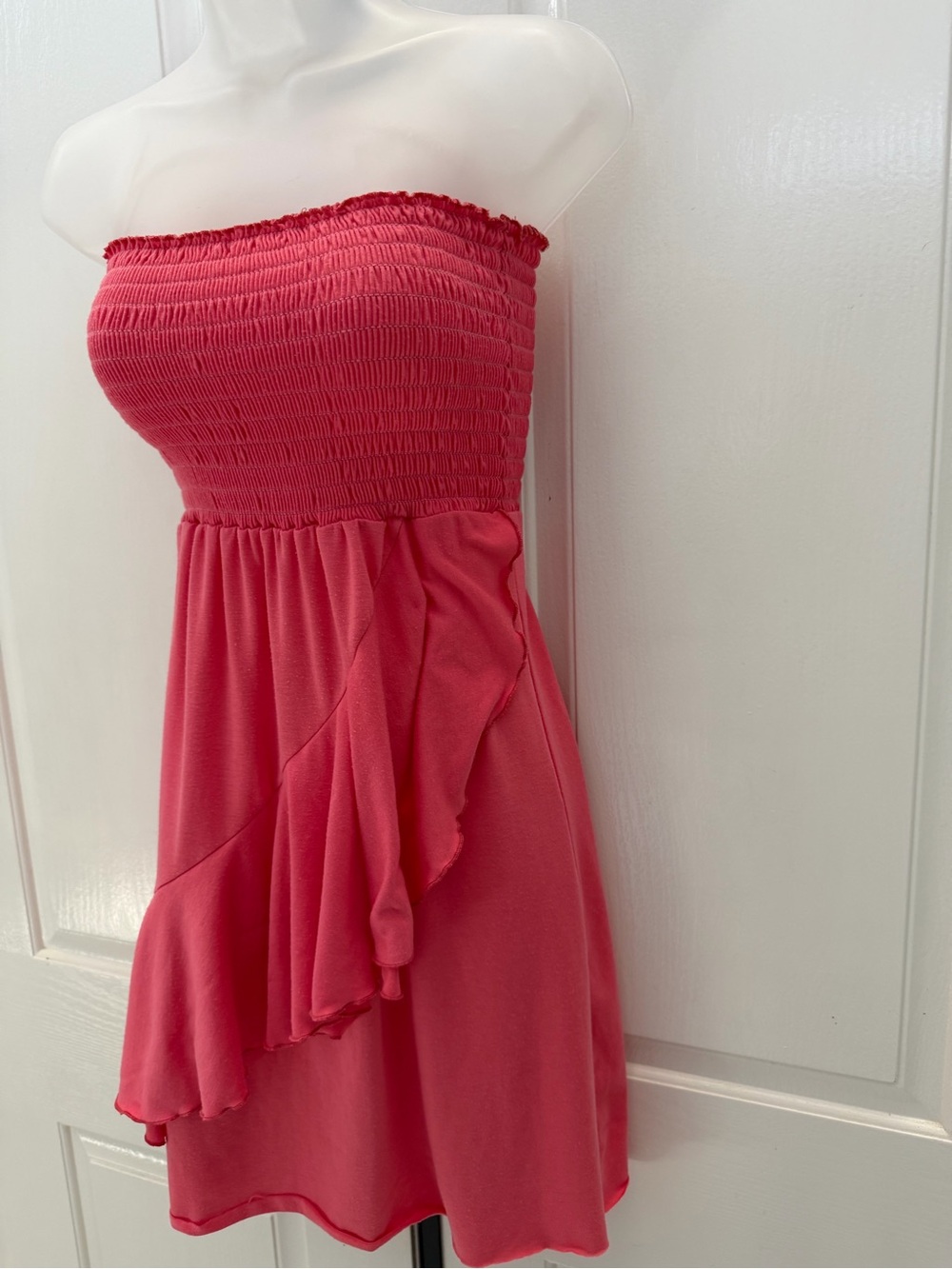 Strapless Pink Smocked Ruffle Cover Up Dress S